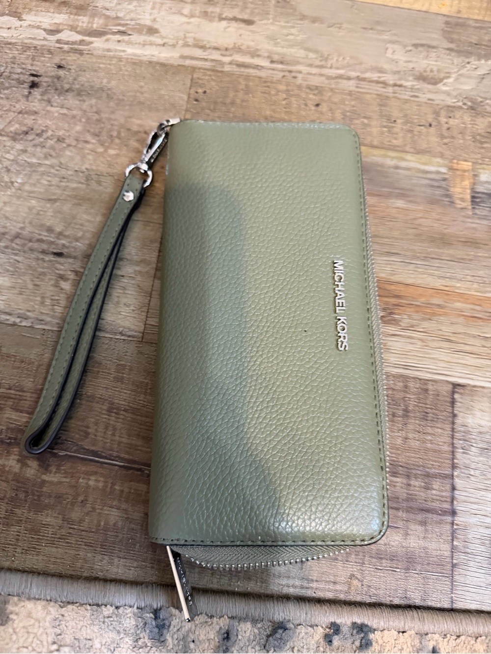 Michael Kors Olive Green Pebbled Leather Wristlet Wallet
